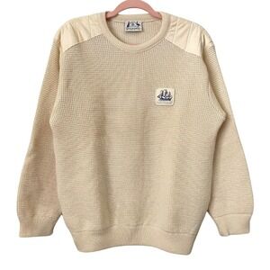 Vintage Hysport‎ Sweater Womens 16 Butter Yellow Nautical Ship Elbow Patches